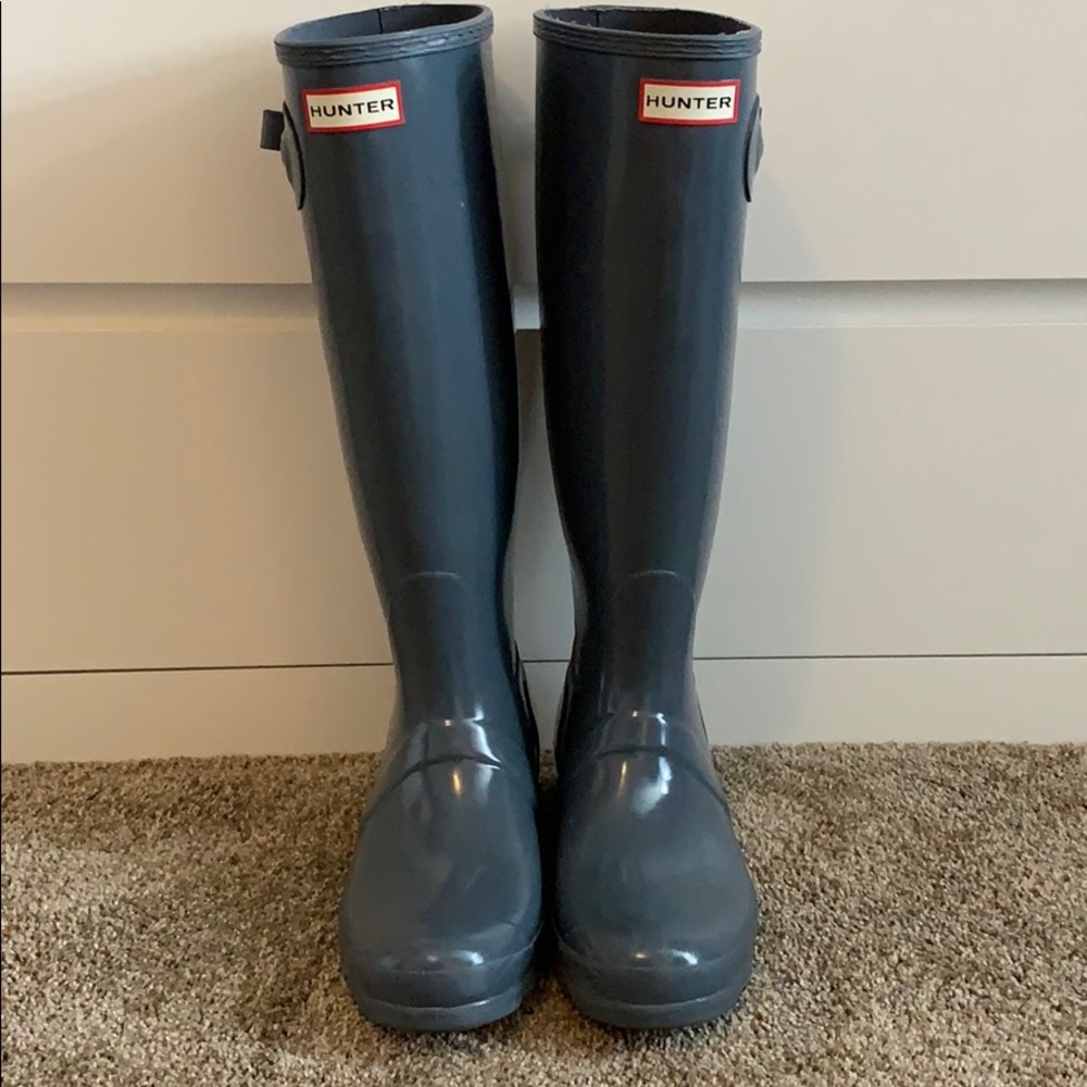 Hunter High Gloss Rain Boots - Slate Grey
